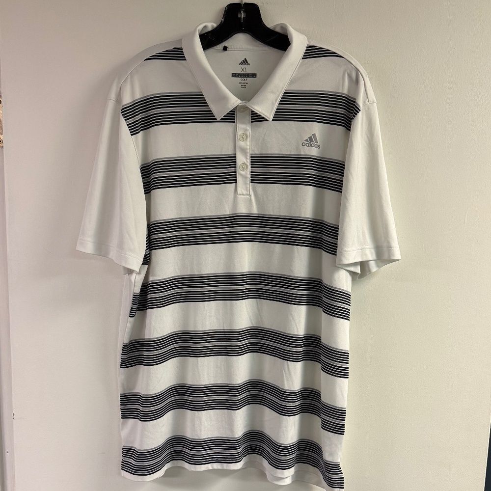 Adidas Golf White & Black Stripe Polo Shirt Size XL